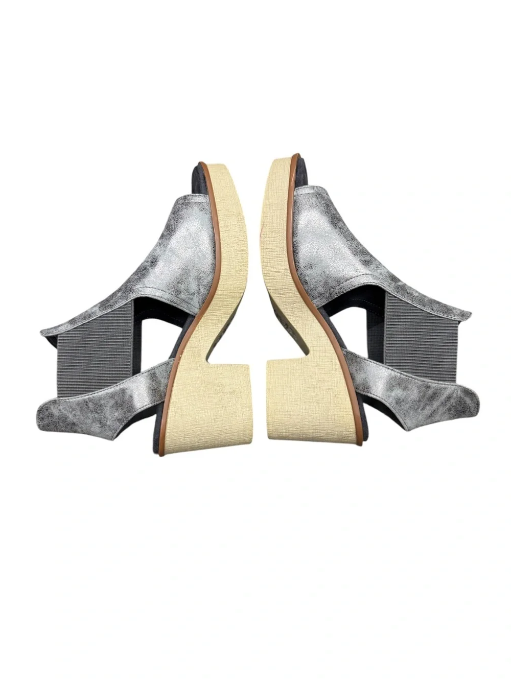 Distressed Metallic Silver Open Toe Platform Sandals Cutout Ankle Booties